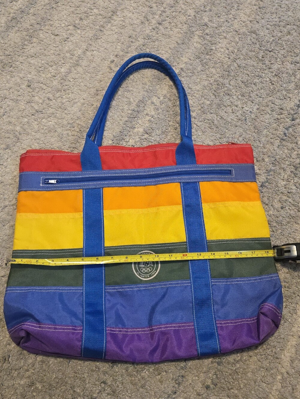 Vintage Levi Strauss 1984 Olympics Rainbow Nylon Zip Tote Bag - Picture 3 of 12